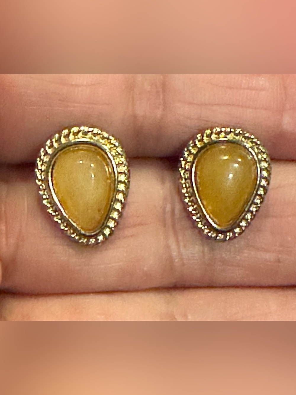 Vintage 1980s Bijoux Givenchy Butterscotch Amber Cabochon Teardrop Earrings